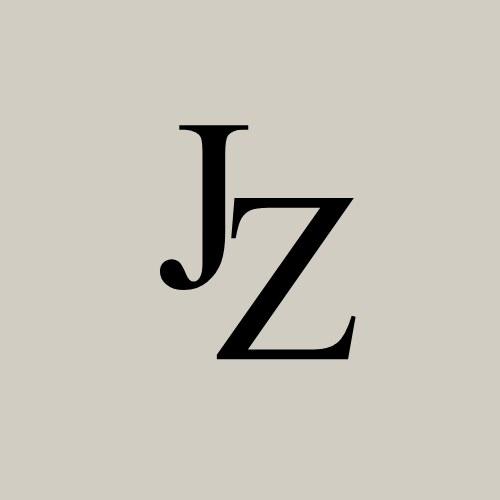 Minimalistic logo featuring the initials "JZ" in black, displayed on a beige background, with a sleek and professional design.